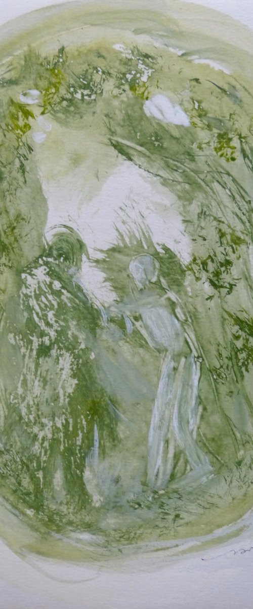 Green Mood 32, acrylic on paper 28x21 cm by Frederic Belaubre