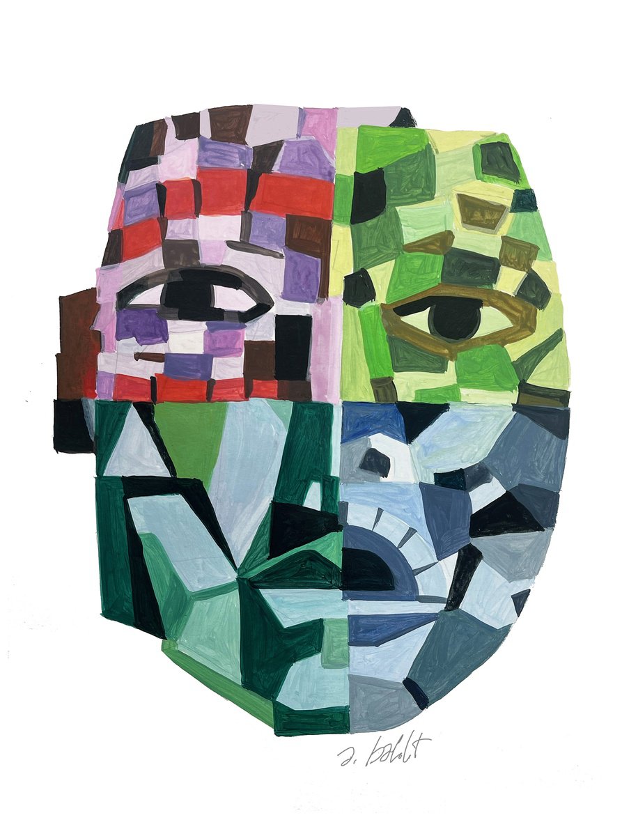 Mexican-Stone-Mask_Composition-2 By Andre Baldet, 13 X 17, Artwork For Sale On Artfinder