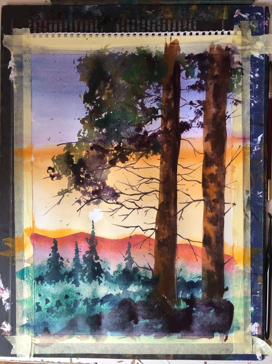 Sunset In The Forest Watercolor Painting Artfinder
