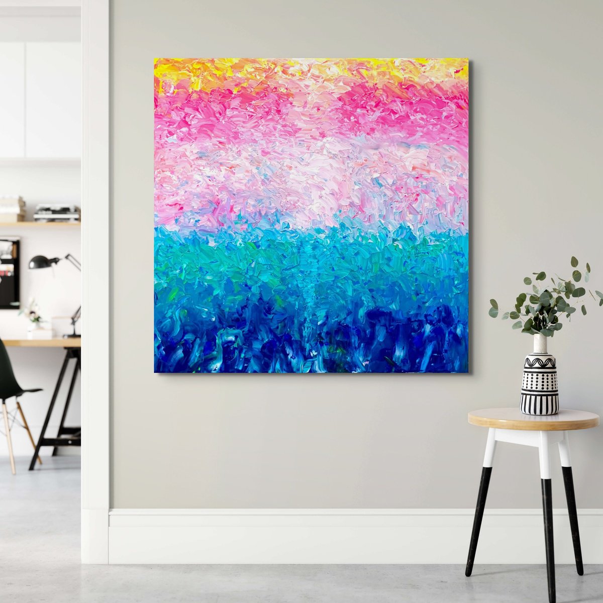 Organic Abstract Acrylic Painting By Estelle Asmodelle, 48 X 48, Light Pillar, Original Artwork