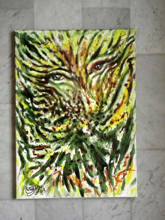 FOLIAR SWEET BEAUTIFUL EYES (Foliar Portray) - Illusionistic figure-Extracting shapes and forms from Lebanese nature - 50x70 cm