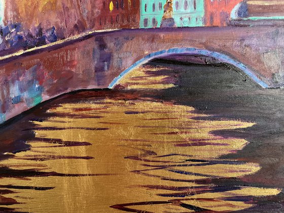 Bruges golden oil painting