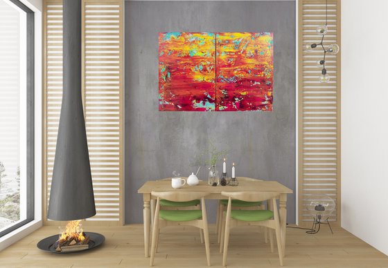 Caribbean evenings - diptych colorful abstract painting