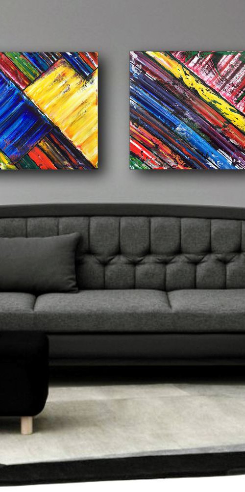 "Diagonal Series" - Original Abstract PMS Oil Painting Series, Two 24 x 24 inch paintings by Preston M. Smith (PMS)