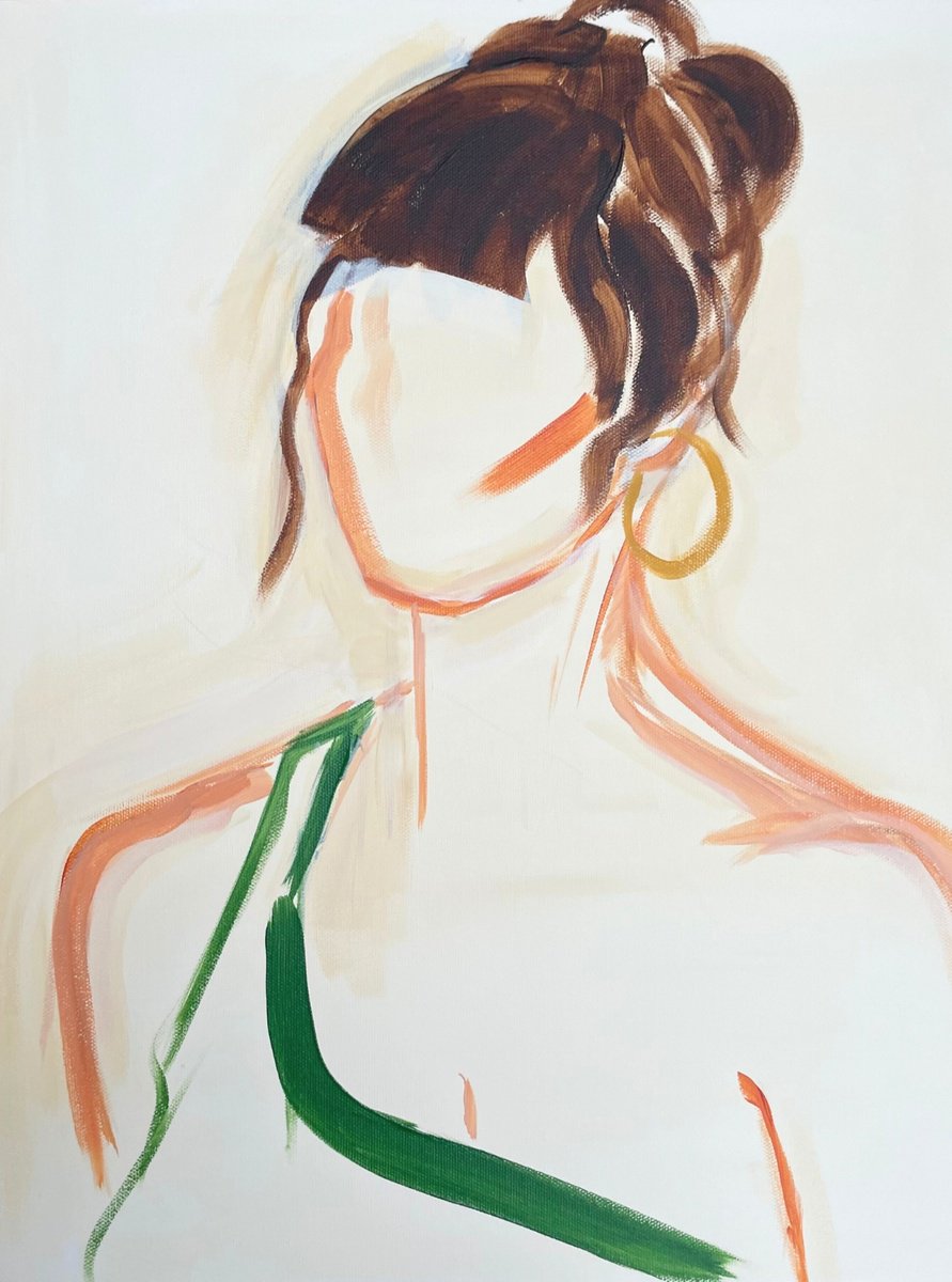 Expressive Portrait Acrylic Painting By Elise Mendelle, 17 X 21, Stylish Living, Original Artwork