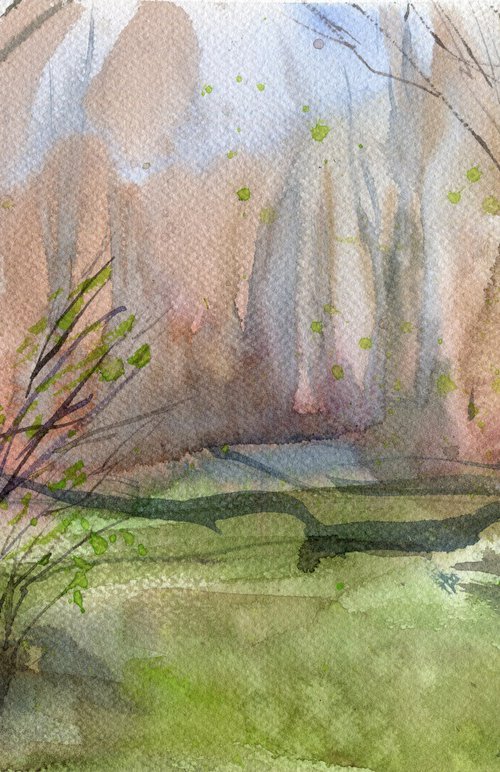 Spring watercolor landscape by SVITLANA LAGUTINA