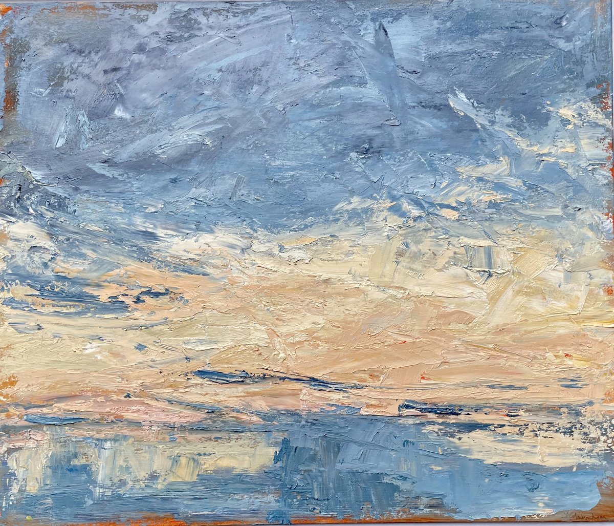 Expressive Landscape Oil Painting By Sherry Edmondson, 25 X 22", On The Beach, Original Artwork