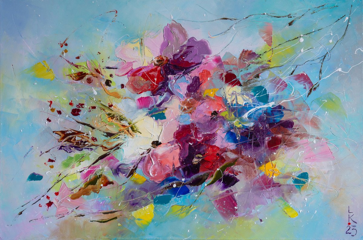 Impressionistic Botanical Oil Painting By Liubov Kuptsova, 24 X 16", Gentle Touch Of Spring, Original Artwork