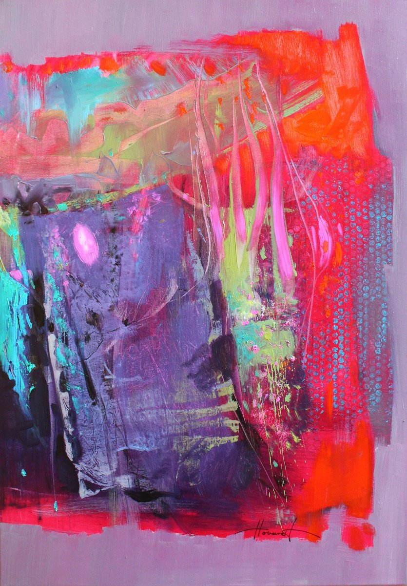 Expressive Abstract Oil Painting By Henadzy Havartsou, 28 X 39, Tropical Escape 2, Original Artwork