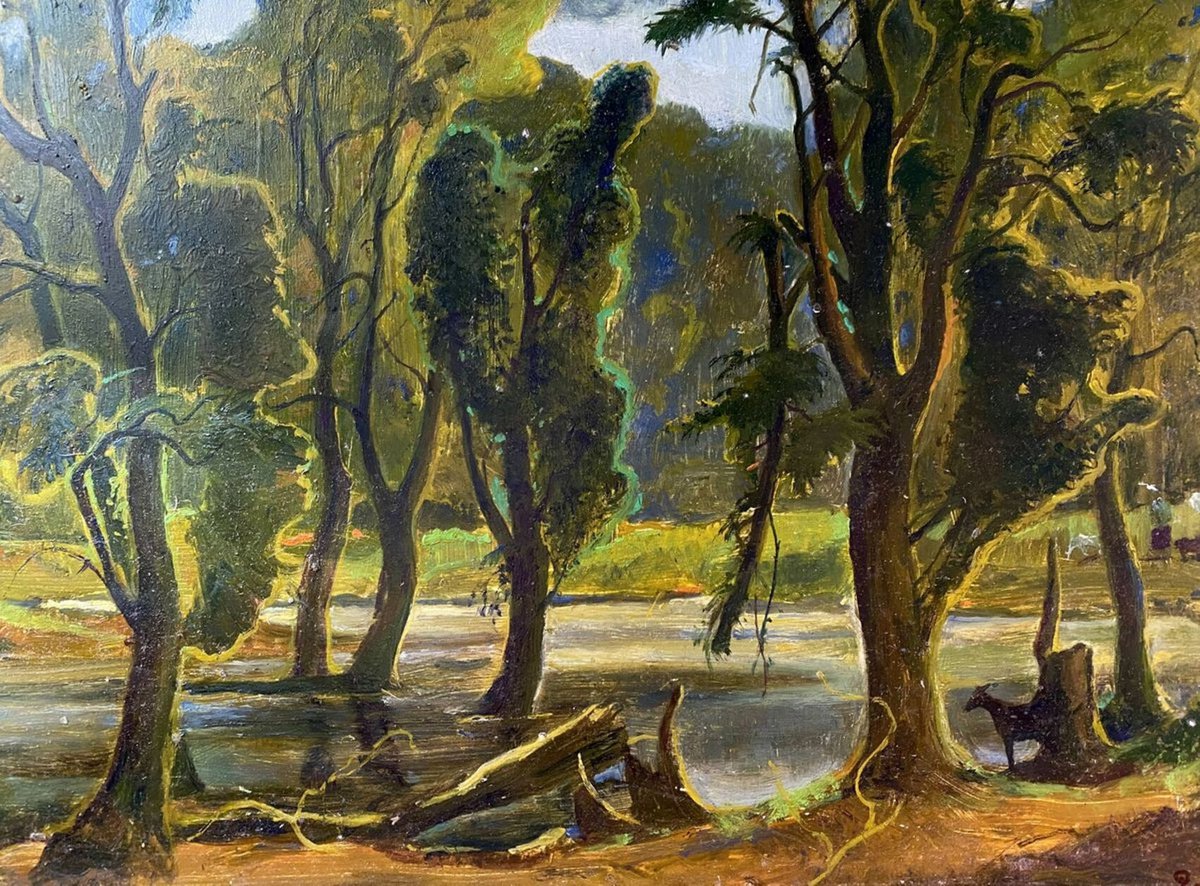 Impressionistic Landscape Oil Painting By Oleg And Alexander Litvinov, 14 X 20", High Water, Original Artwork