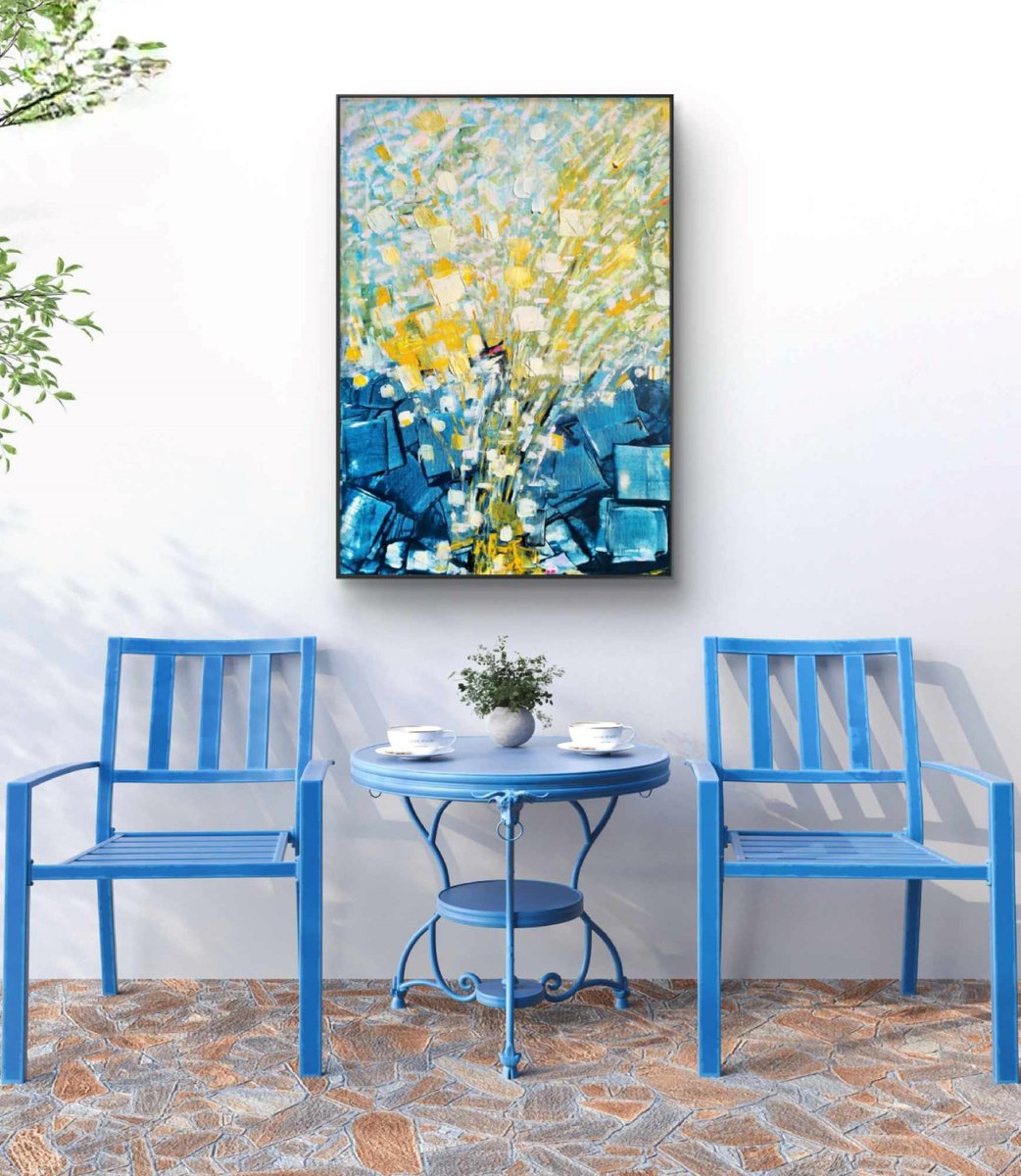 Geometric Abstract Acrylic Painting By Marian Gorin, 20 X 28", The Bustle In A House, Original Artwork