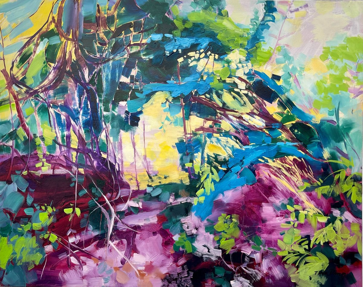 Abstract Oil Painting By Tina Ding, 38 X 30", Blue And Purple, Original Artwork