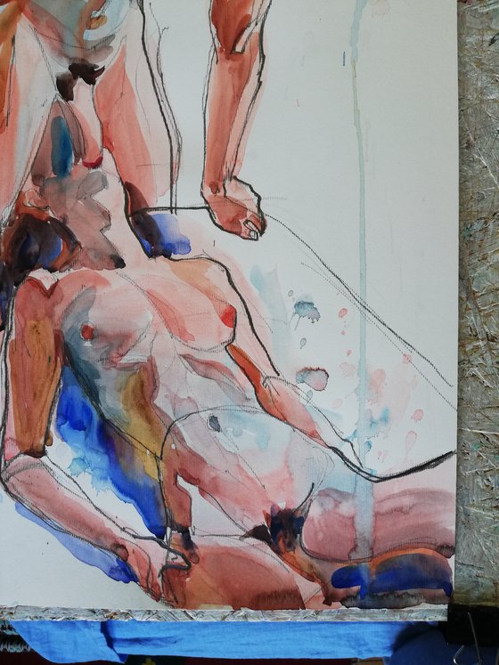 COMMISSION< Watercolour based on erotic sketch