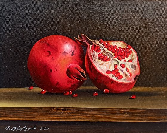 Still life pomegranate (24x30cm, oil painting, ready to hang)