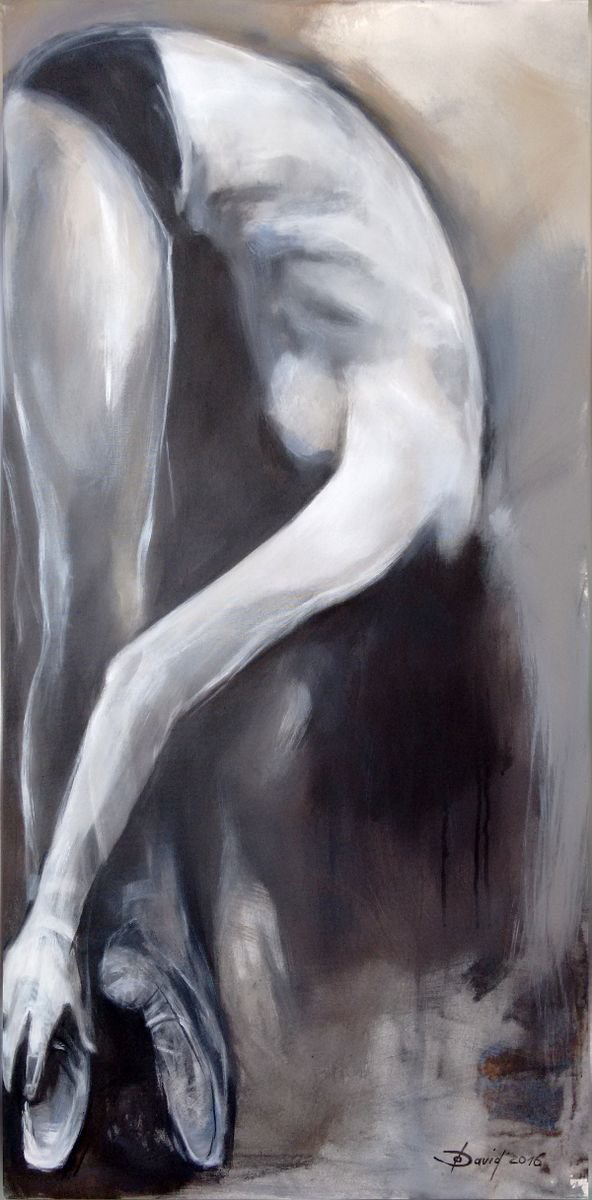 Portrait Acrylic Painting By Olga David, 24 X 47", Black Swan, Original Artwork