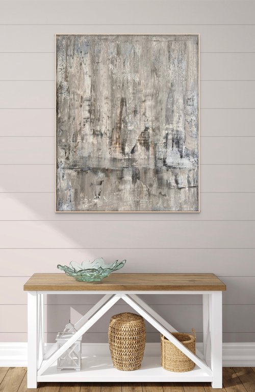 Grey abstract painting by Heather Matthews