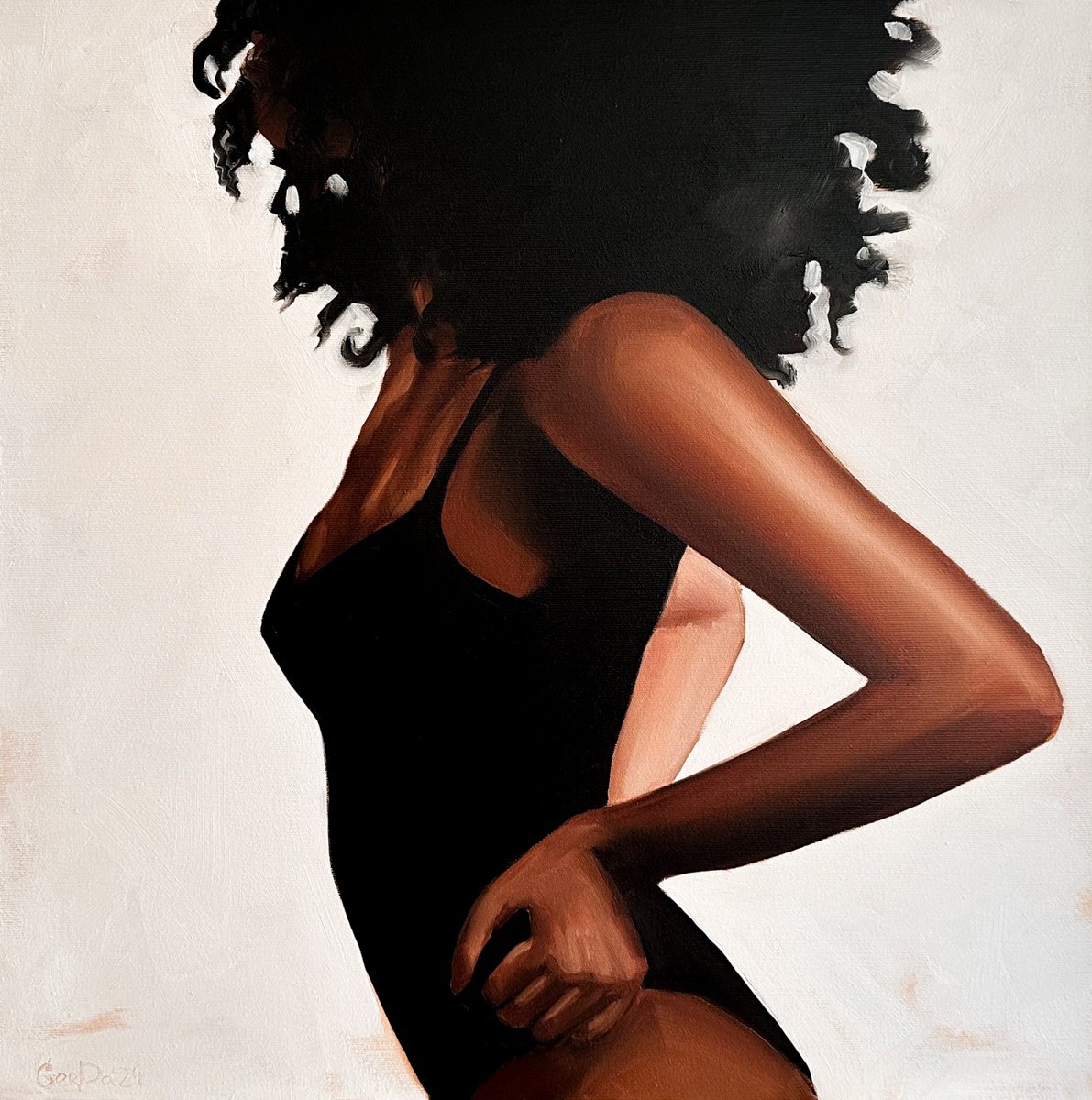 Photorealistic Portrait Oil Painting By Daria Gerasimova, 24 X 24, Afro Queen, Original Artwork