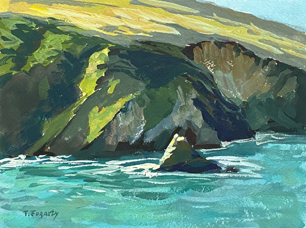 Impressionistic Landscape Painting By Tatyana Fogarty, 8 X 6", Albion Cove Cliffs, Original Artwork