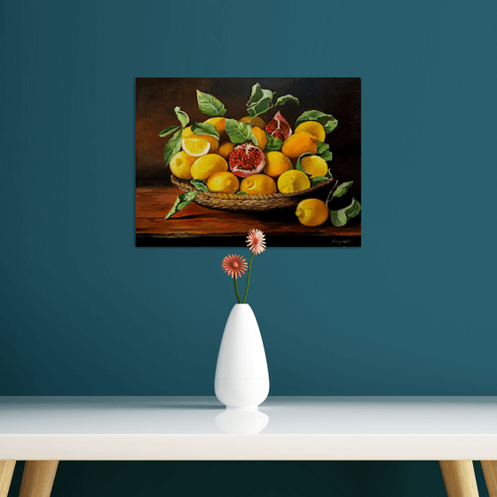 Lemons and pomegranates - still life - original painting