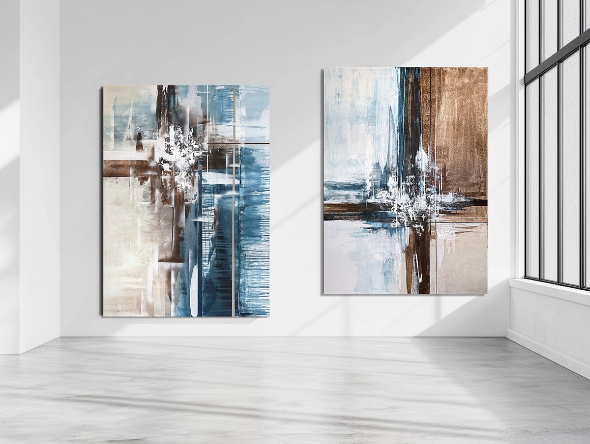 Diptych Parallel Convergence.blue Navy By Tatiana Malinovscaia, 79 X 55, Artwork For Sale On Artfinder