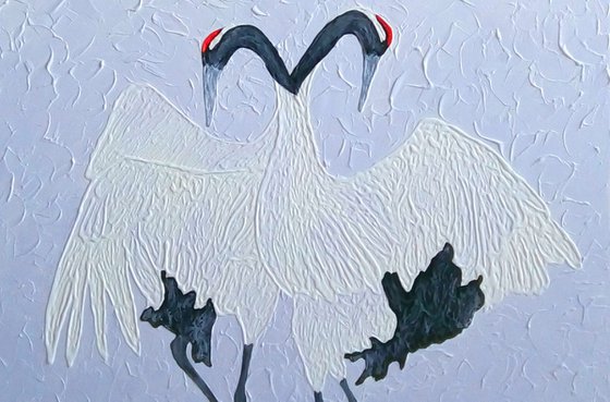 Dance with Me - Red Crowned Crane dance in snow: home, office décor