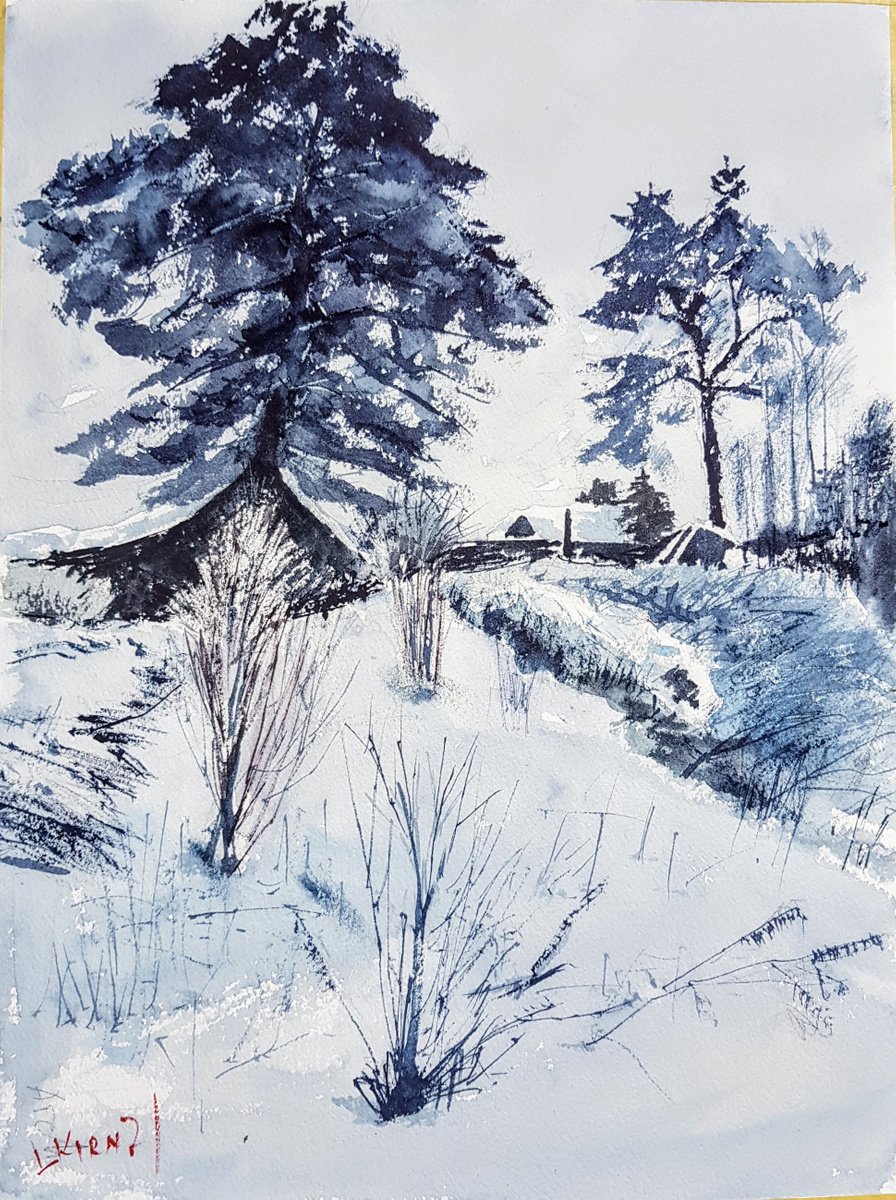 Impressionistic Landscape Watercolour By Leonid Kirnus, 11 X 15", It Is Getting Darker, Original Artwork