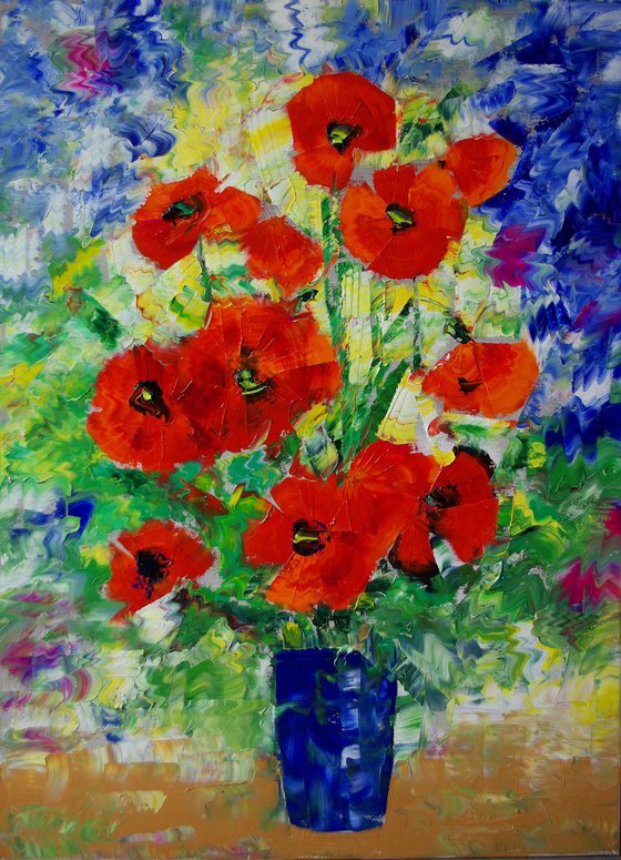 poppies in an ultramarine vase