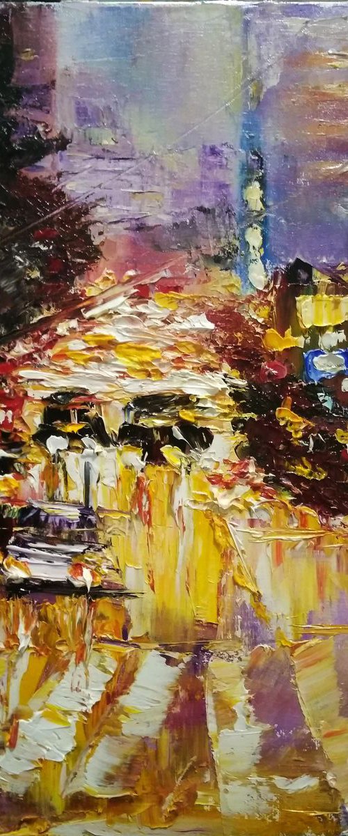 Night rainy street in big city by Oksana Fedorova