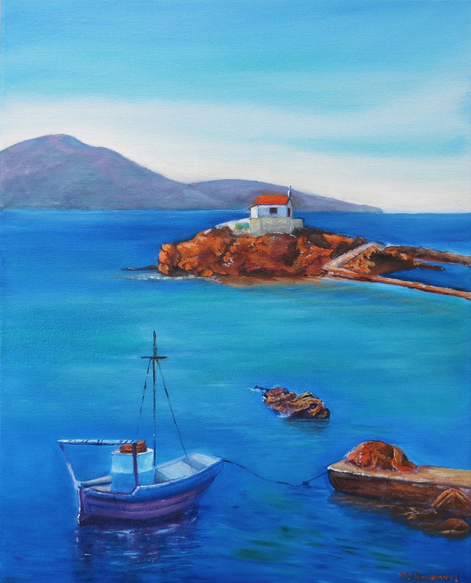 Impressionistic Landscape Oil Painting By Maureen Greenwood, 16 X 20", Leros Island, Greece, Original Artwork