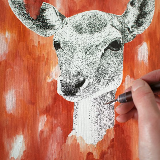 Dreamy Fallow Deer Painting on Canvas