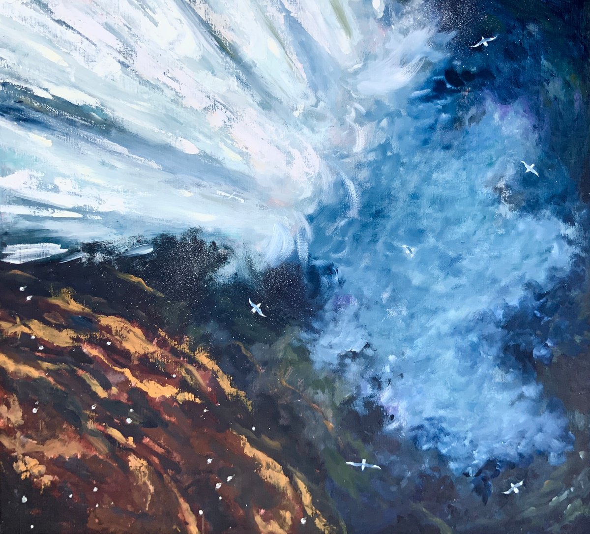 Expressive Landscape Oil Painting By Alexandra Jagoda (Ovcharenko), 43 X 39, Flight Into Light, Original Artwork