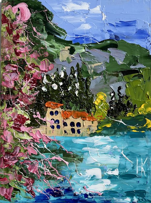 Lake Como. Bellagio. original oil impasto painting by Halyna Kirichenko