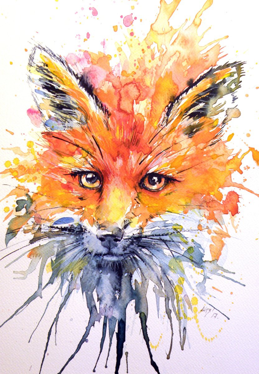 Impressionistic Animal Watercolour By Kovacs Anna Brigitta, 10 X 14", Red Fox, Original Artwork