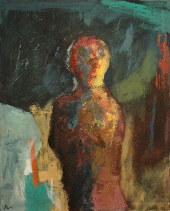 "Loosing Certaintity". Expressive abstract figurative painting.