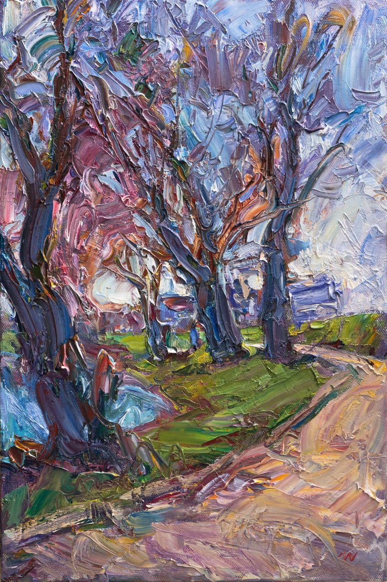 Impressionistic Landscape Oil Painting By Vasyl Moldavchuk, 16 X 24", Willows, Early Spring, Original Artwork