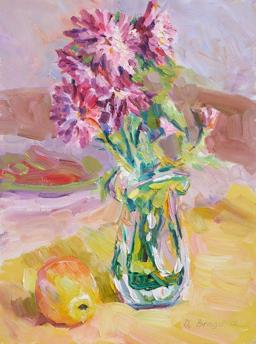 Chrysanthemums and apple (etude) by Dima Braga
