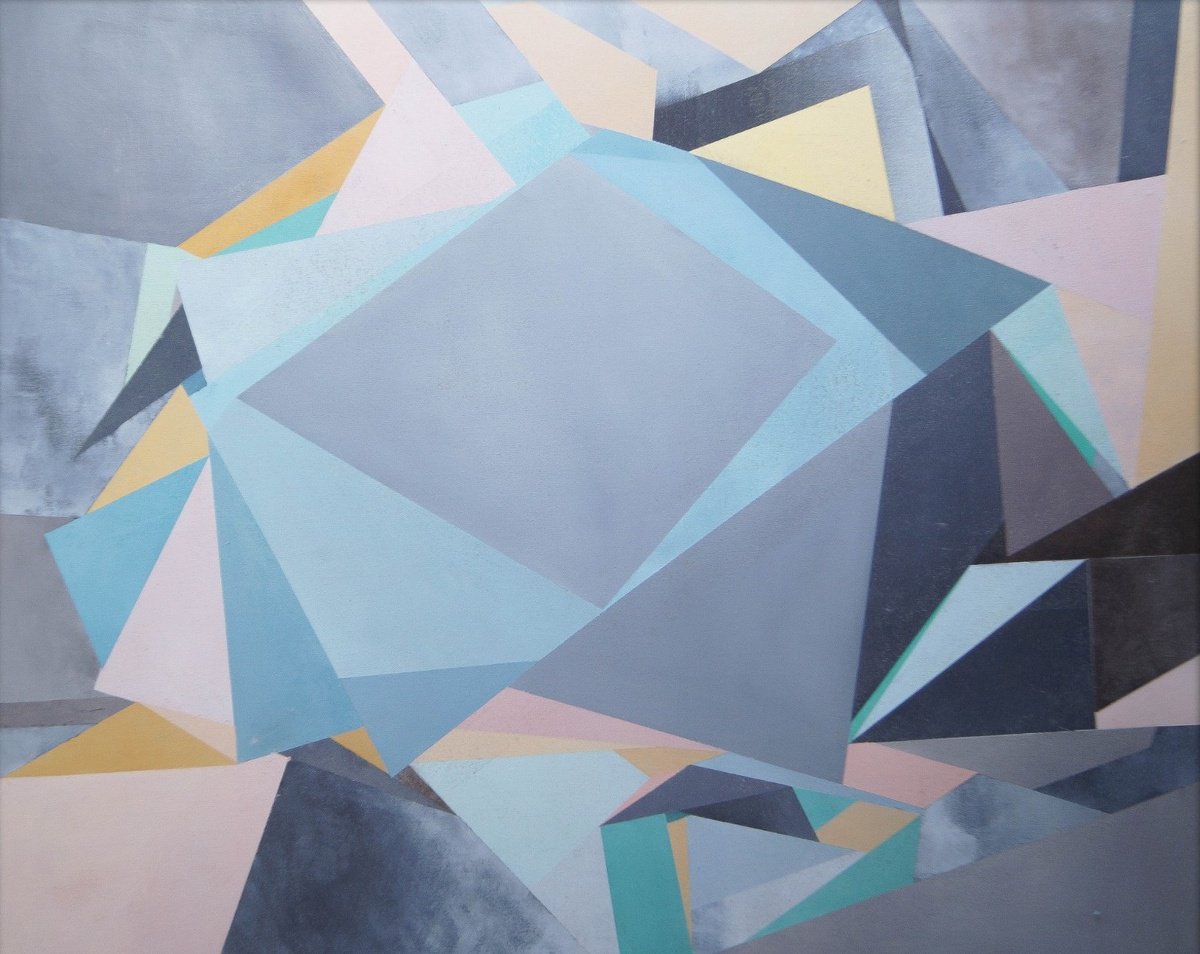 Geometric Abstract Acrylic Painting By Nadia Moniatis, 47 X 39", Abstract Artwork, Original Artwork