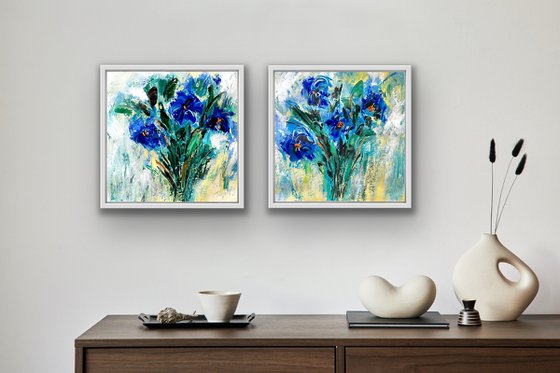 Blue Spring Flowers - Diptych