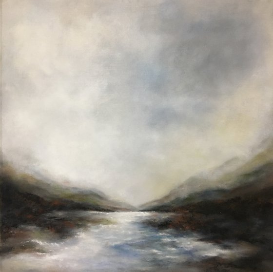 Fog under river 65X65 cm (2020) oil painting by Elena Troyanskaya