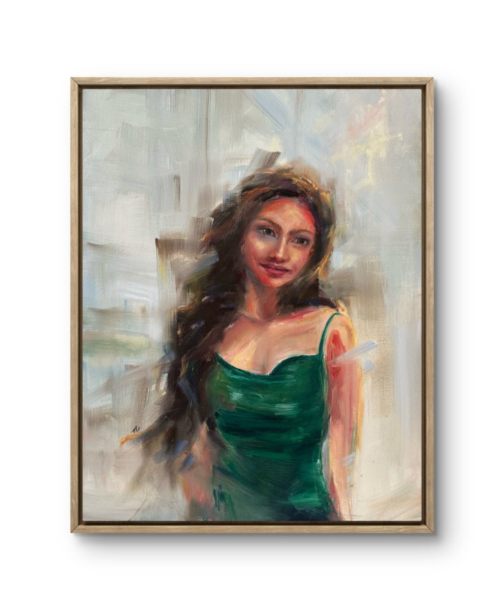 Impressionistic Portrait Oil Painting By Alesia Yeremeyeva, 16 X 20, City Girl, Original Artwork