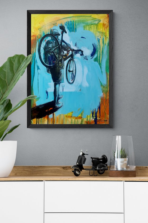 Bright painting - "Cyclist" - Pop Art - Street art - Graffiti - Bike - Sport