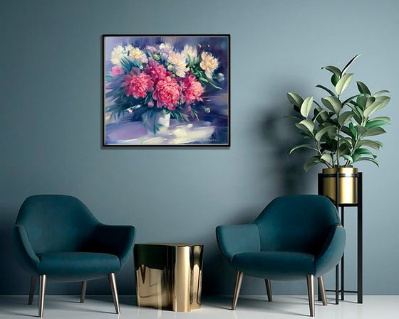 Peonies in a White Vase