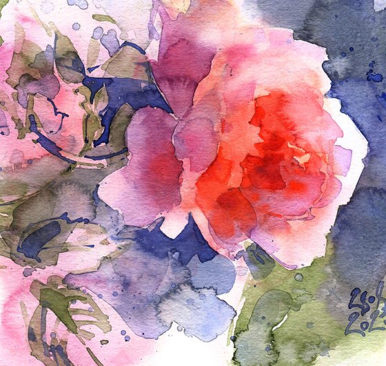 "Morning light" - original watercolor orange rose sketch