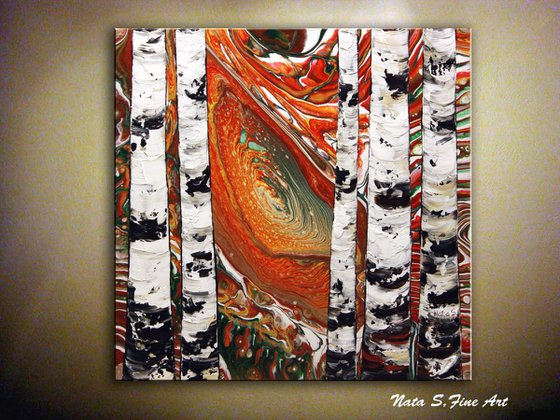 Original Birch Tree Painting, Abstract Forest Painting