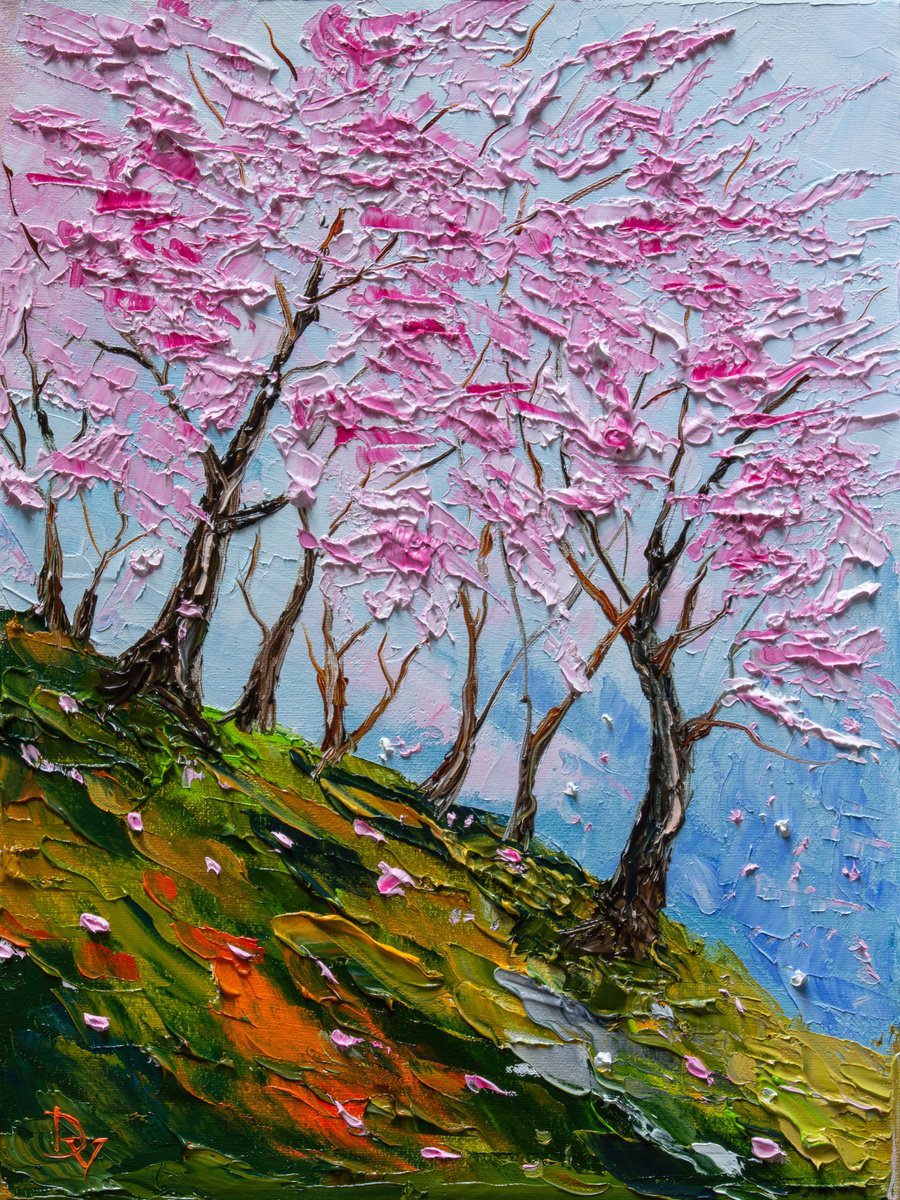 Impressionistic Botanical Oil Painting By Vladyslav Durniev, 12 X 16", The Hill Of Blooming Dreams, Original Artwork