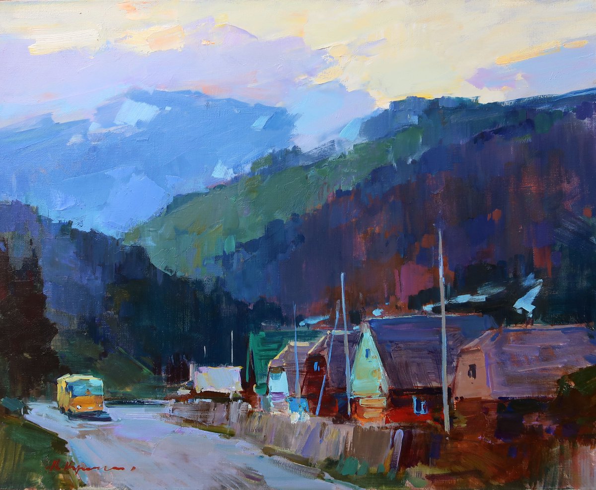 Impressionistic Landscape Oil Painting By Aleksandr Kryushyn, 28 X 24, Evening Route, Original Artwork