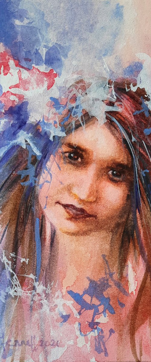 Bohemian Girl - original watercolour portrait by Alison Fennell