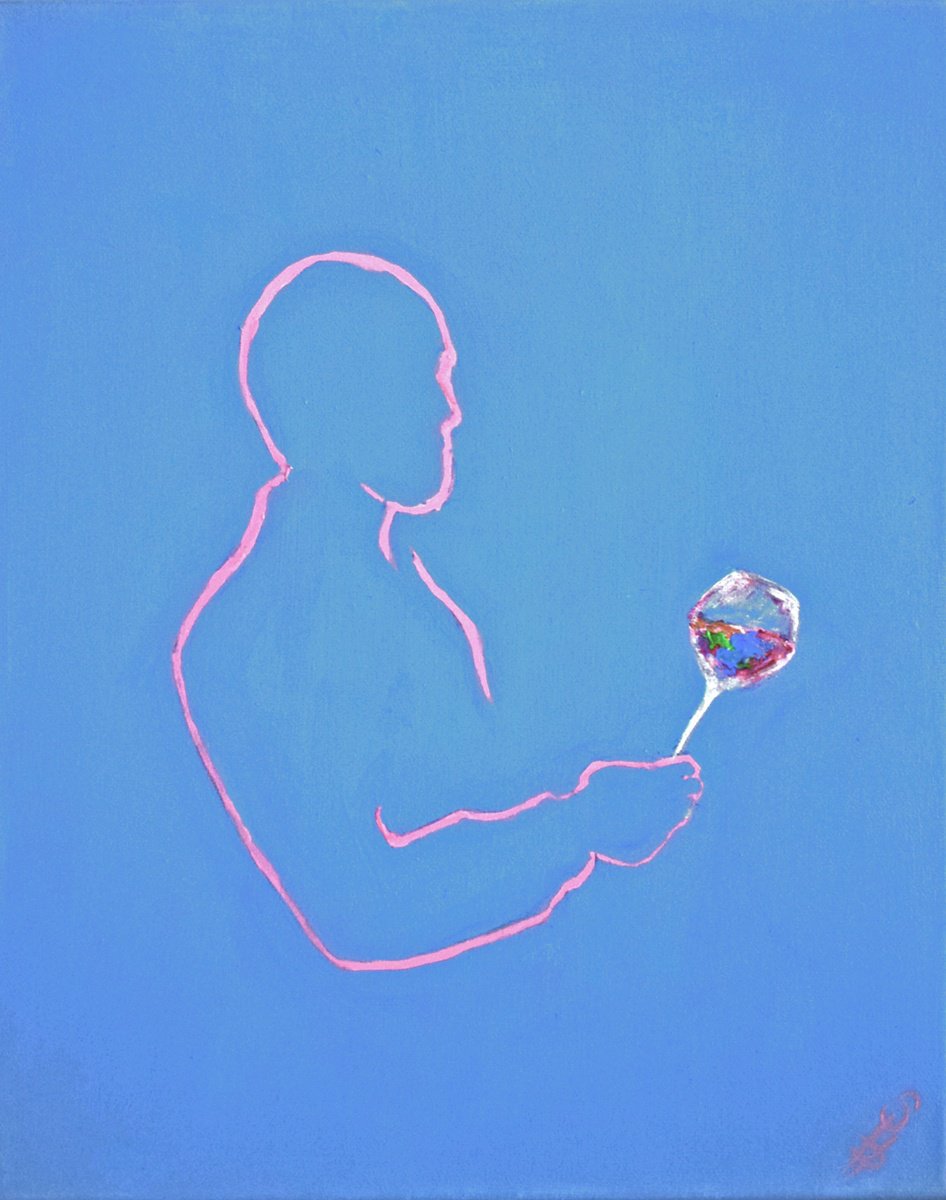 Urban And Pop Portrait Acrylic Painting By Sbboursot, 13 X 16", Art Of Wine V, Original Artwork