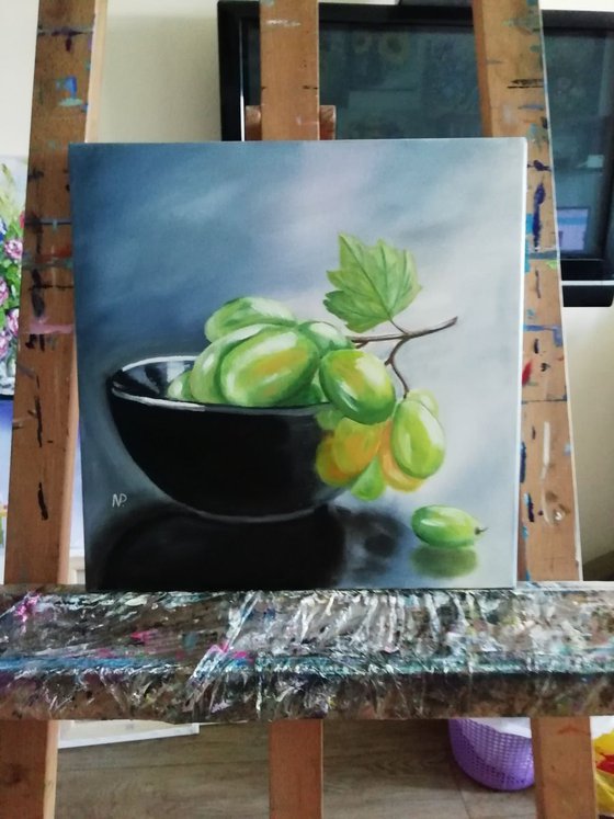 Sweet grapes, canvas still life, fruit, original oil painting, gift idea, wall decor