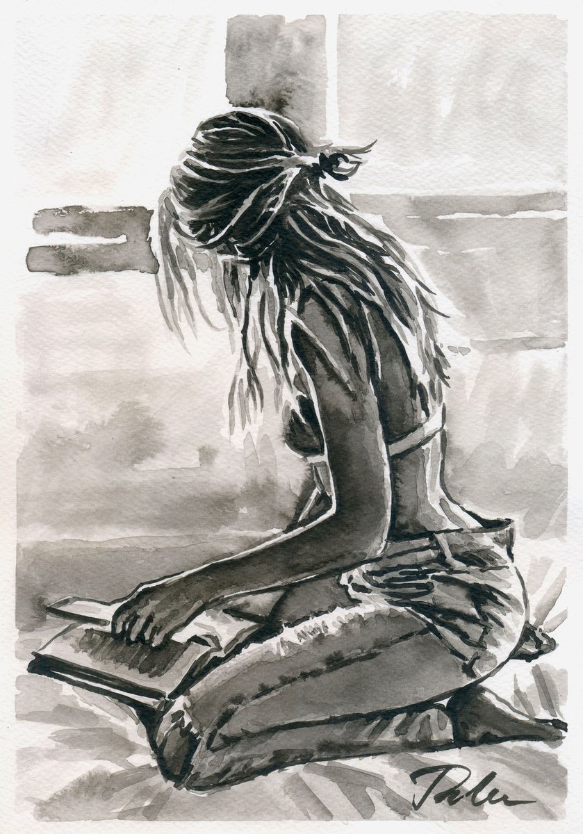 Urban And Pop Portrait Ink Drawing By Tashe, 8 X 12", Home, Reading, Original Artwork